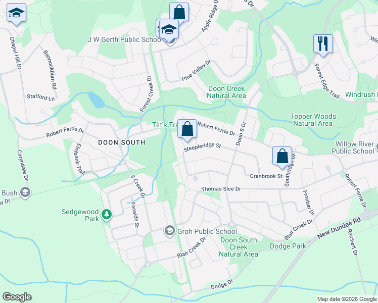 map of restaurants, bars, coffee shops, grocery stores, and more near 264 Cranbrook Street in Kitchener