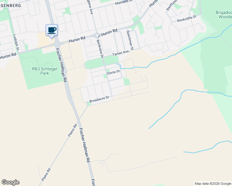 map of restaurants, bars, coffee shops, grocery stores, and more near 183 Broadacre Drive in Kitchener