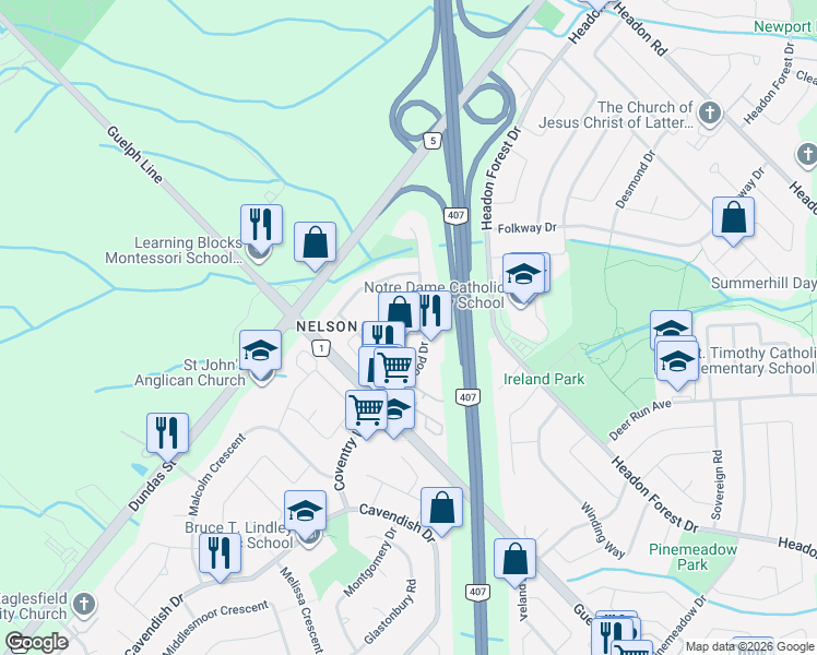 map of restaurants, bars, coffee shops, grocery stores, and more near 2407 Hemlock Court in Burlington