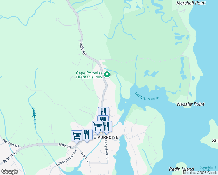 map of restaurants, bars, coffee shops, grocery stores, and more near 39 Mills Road in Kennebunkport