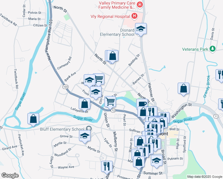 map of restaurants, bars, coffee shops, grocery stores, and more near 20 Schmitt Street in Claremont