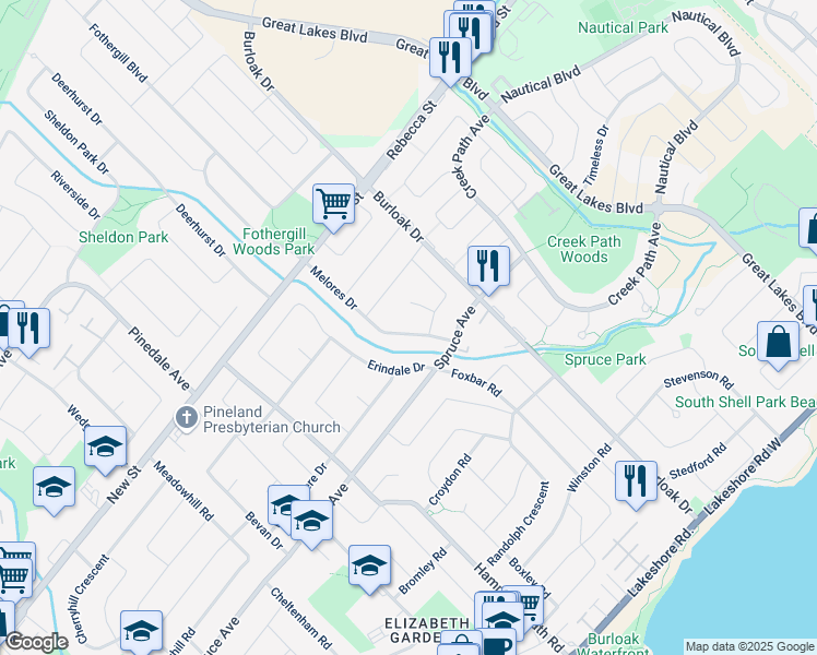 map of restaurants, bars, coffee shops, grocery stores, and more near 333 Melores Drive in Burlington