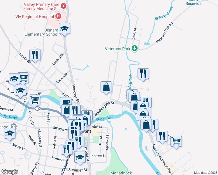 map of restaurants, bars, coffee shops, grocery stores, and more near 2 Winter Street in Claremont