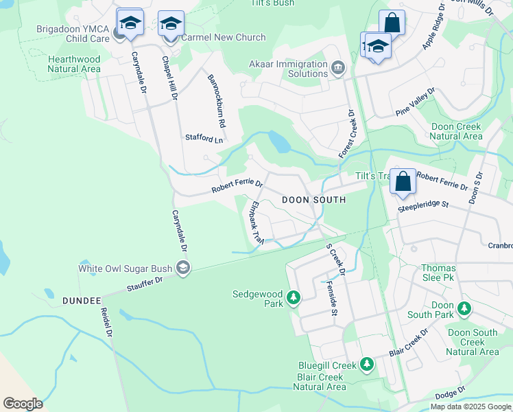 map of restaurants, bars, coffee shops, grocery stores, and more near 130 Elmbank Trail in Kitchener