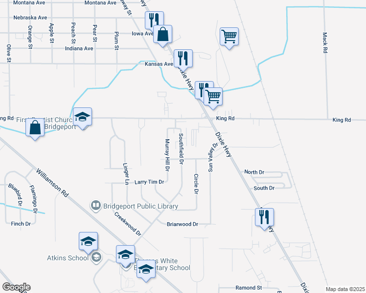 map of restaurants, bars, coffee shops, grocery stores, and more near 2821 Galaxy Drive in Saginaw