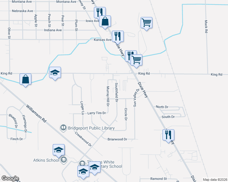 map of restaurants, bars, coffee shops, grocery stores, and more near 2821 Galaxy Drive in Saginaw