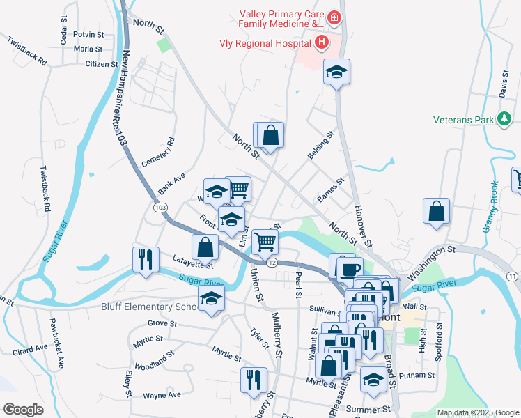map of restaurants, bars, coffee shops, grocery stores, and more near 20 Schmitt Street in Claremont