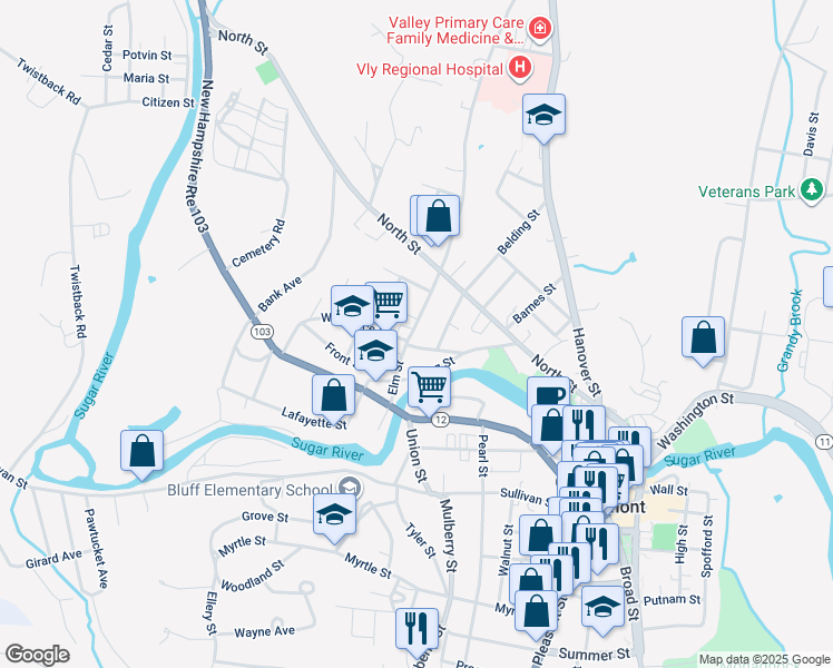 map of restaurants, bars, coffee shops, grocery stores, and more near 20 Schmitt Street in Claremont
