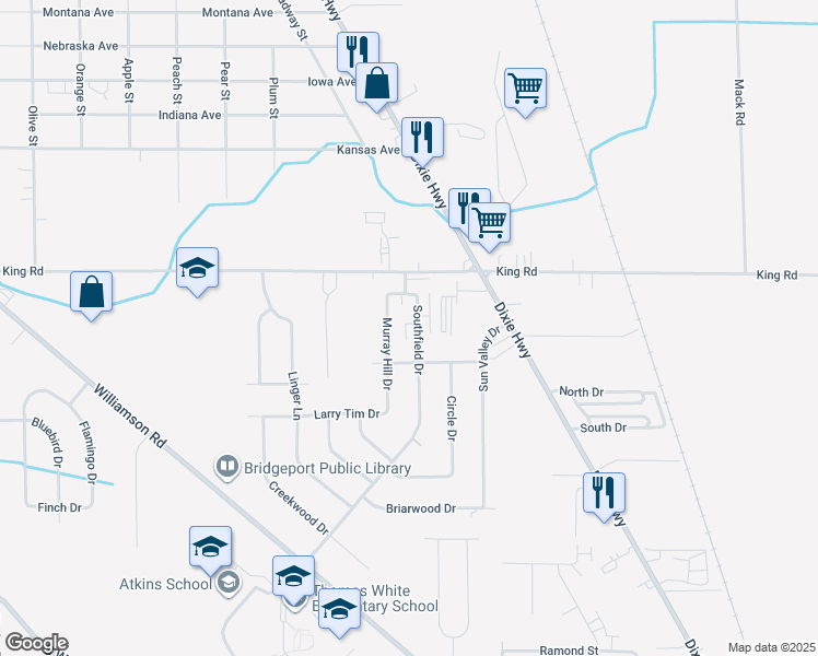 map of restaurants, bars, coffee shops, grocery stores, and more near 2822 Germain Drive in Saginaw