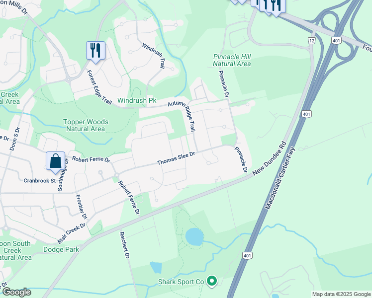 map of restaurants, bars, coffee shops, grocery stores, and more near 127 Autumn Ridge Trail in Kitchener