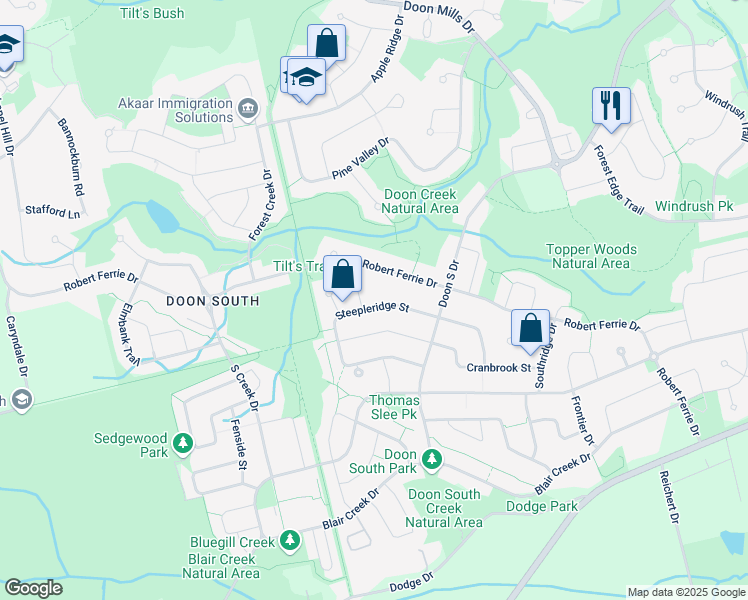map of restaurants, bars, coffee shops, grocery stores, and more near 592 Robert Ferrie Drive in Kitchener
