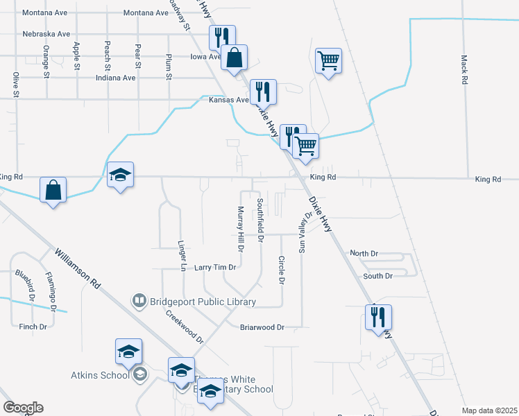 map of restaurants, bars, coffee shops, grocery stores, and more near 2822 Germain Drive in Saginaw