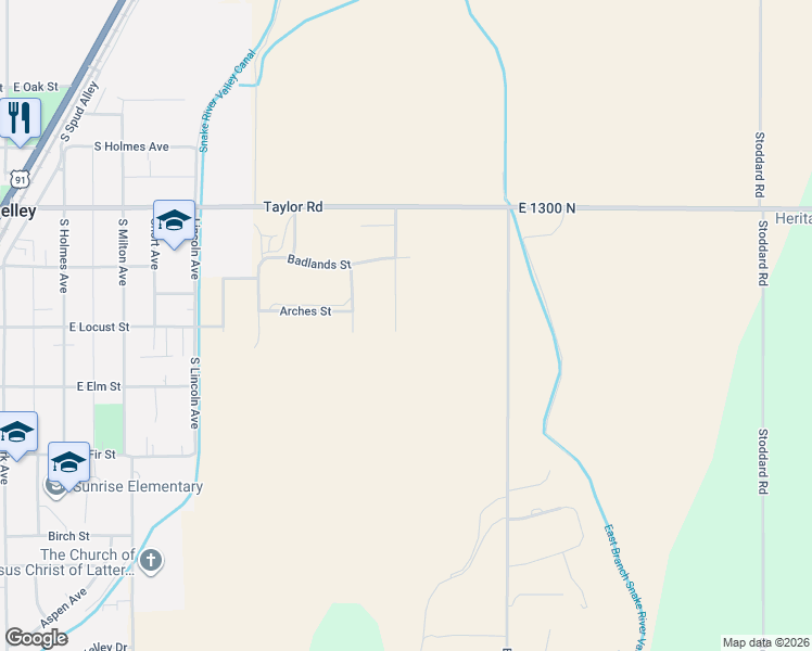 map of restaurants, bars, coffee shops, grocery stores, and more near 651 Glacier Avenue in Shelley