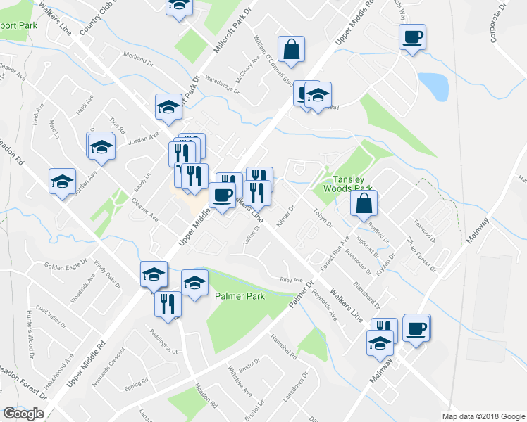 map of restaurants, bars, coffee shops, grocery stores, and more near in Burlington