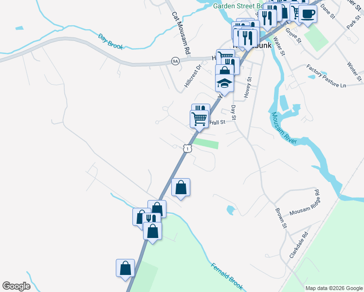 map of restaurants, bars, coffee shops, grocery stores, and more near 67 York Street in Kennebunk