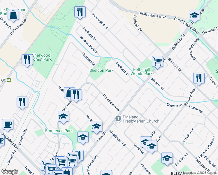 map of restaurants, bars, coffee shops, grocery stores, and more near 529 Kenmarr Crescent in Burlington