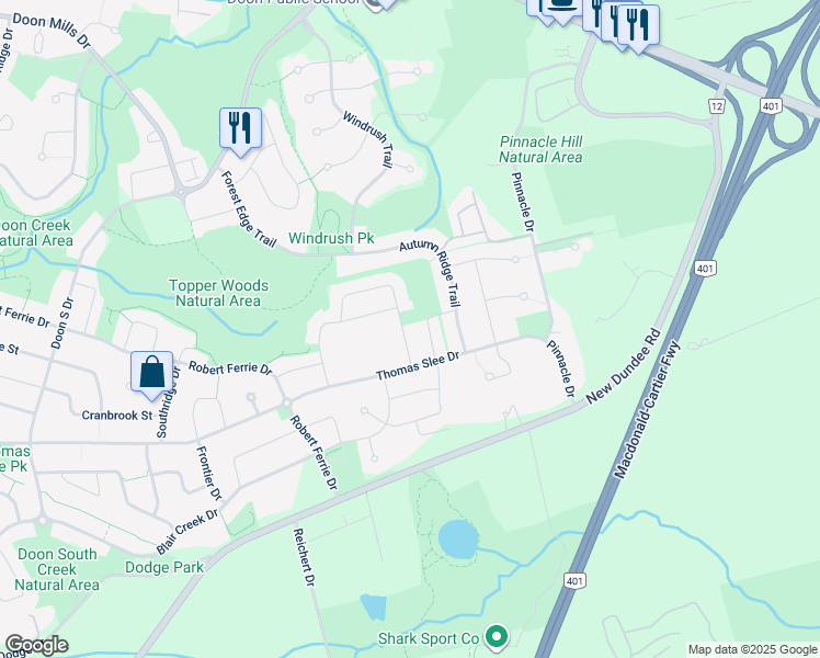 map of restaurants, bars, coffee shops, grocery stores, and more near 115 Ian Ormston Drive in Kitchener