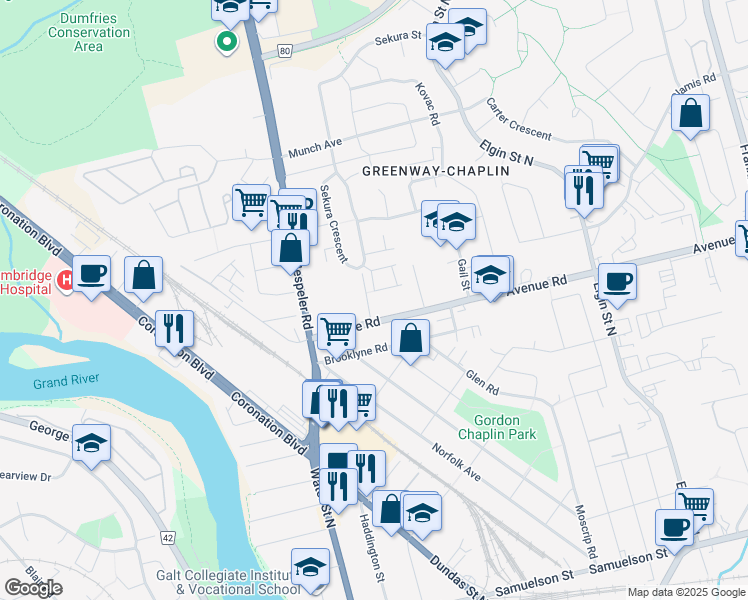map of restaurants, bars, coffee shops, grocery stores, and more near 21 Blain Avenue in Cambridge