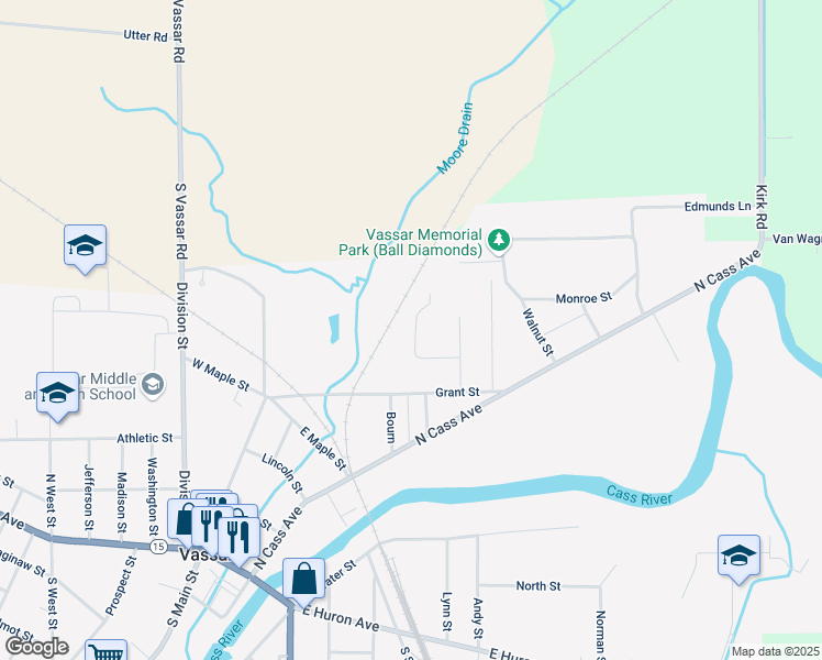 map of restaurants, bars, coffee shops, grocery stores, and more near 639 Hixon Place in Vassar