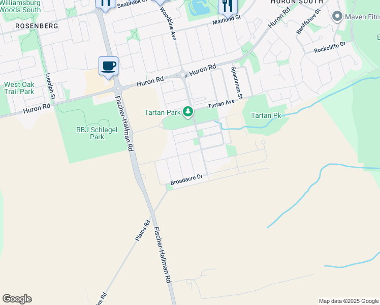 map of restaurants, bars, coffee shops, grocery stores, and more near Haldimand Street in Kitchener