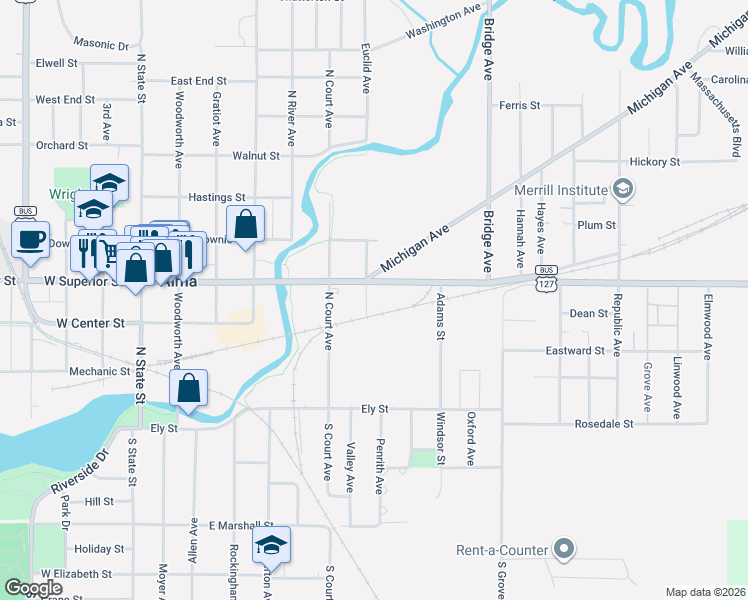 map of restaurants, bars, coffee shops, grocery stores, and more near 319 Euclid Avenue in Alma