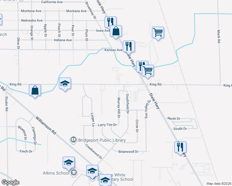 map of restaurants, bars, coffee shops, grocery stores, and more near 3061 Murray Hill Drive in Saginaw