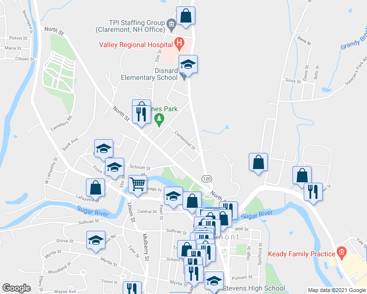 map of restaurants, bars, coffee shops, grocery stores, and more near 23 Barnes Street in Claremont