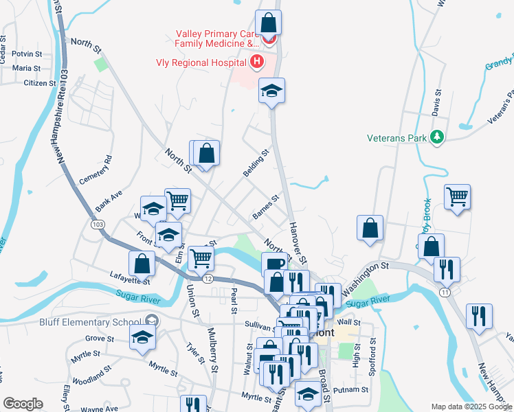 map of restaurants, bars, coffee shops, grocery stores, and more near 23 Barnes Street in Claremont