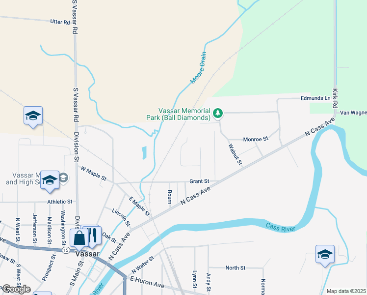 map of restaurants, bars, coffee shops, grocery stores, and more near 639 Hixon Place in Vassar