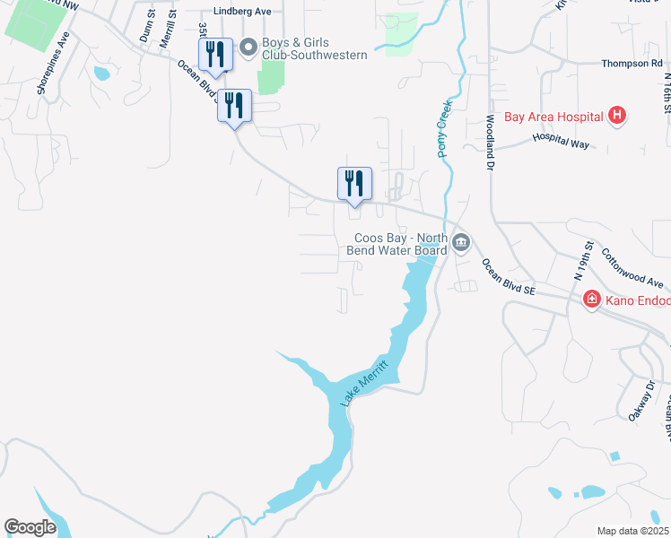 map of restaurants, bars, coffee shops, grocery stores, and more near 2910 Twig Terrace in Coos Bay