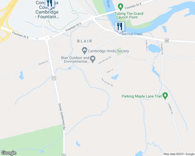 map of restaurants, bars, coffee shops, grocery stores, and more near 105 John Bricker Road in Cambridge