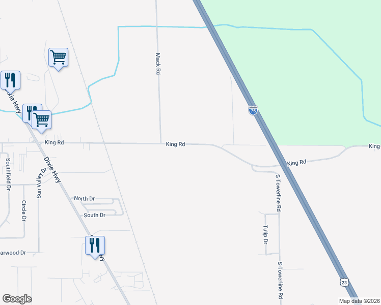 map of restaurants, bars, coffee shops, grocery stores, and more near 3500 King Road in Saginaw