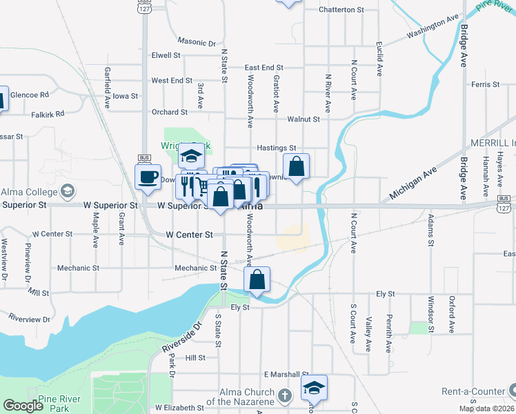 map of restaurants, bars, coffee shops, grocery stores, and more near in Alma