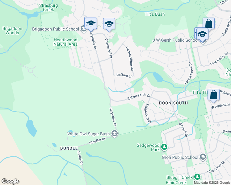 map of restaurants, bars, coffee shops, grocery stores, and more near 261 Chapel Hill Drive in Kitchener