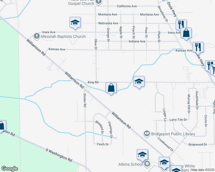 map of restaurants, bars, coffee shops, grocery stores, and more near 2132 King Road in Saginaw