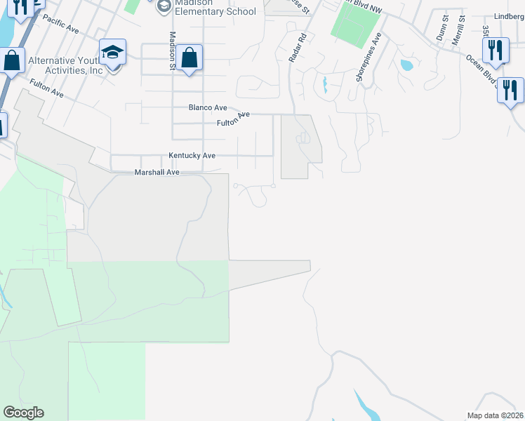 map of restaurants, bars, coffee shops, grocery stores, and more near 953 Inlet Loop in Coos Bay