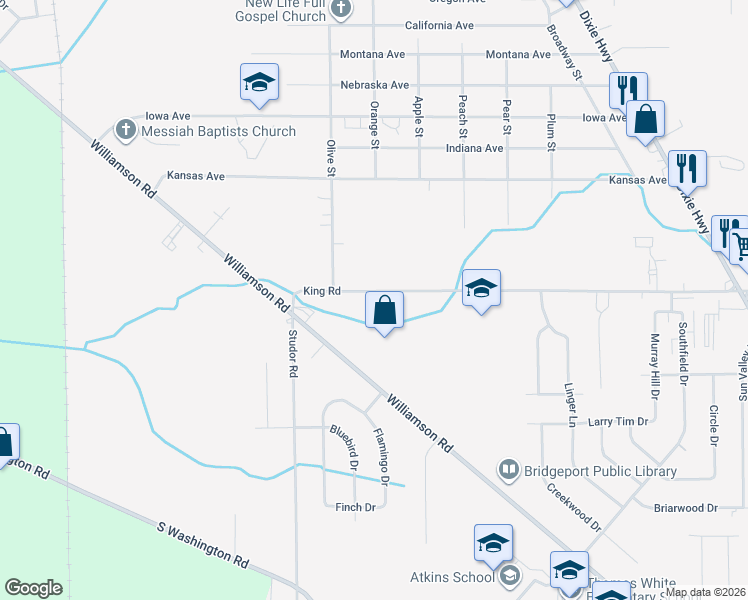 map of restaurants, bars, coffee shops, grocery stores, and more near 2170 King Road in Saginaw