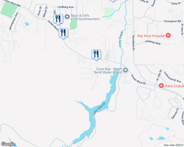 map of restaurants, bars, coffee shops, grocery stores, and more near 2910 Twig Terrace in Coos Bay