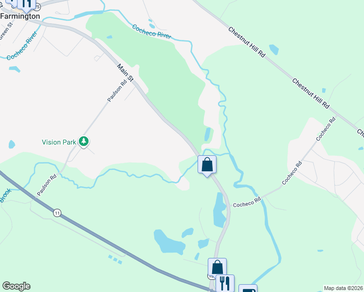 map of restaurants, bars, coffee shops, grocery stores, and more near 160 Main Street in Farmington