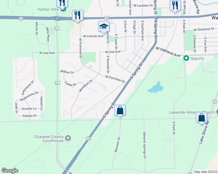 map of restaurants, bars, coffee shops, grocery stores, and more near 1174 West Portview Drive in Port Washington
