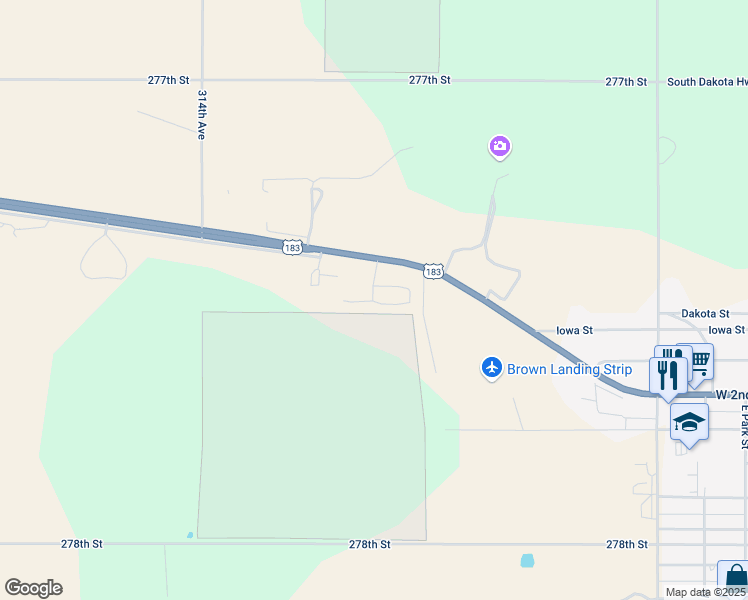 map of restaurants, bars, coffee shops, grocery stores, and more near West Morton Street in Winner