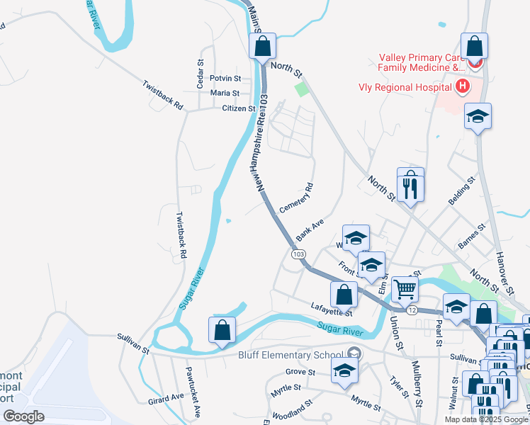 map of restaurants, bars, coffee shops, grocery stores, and more near 324 Main Street in Claremont