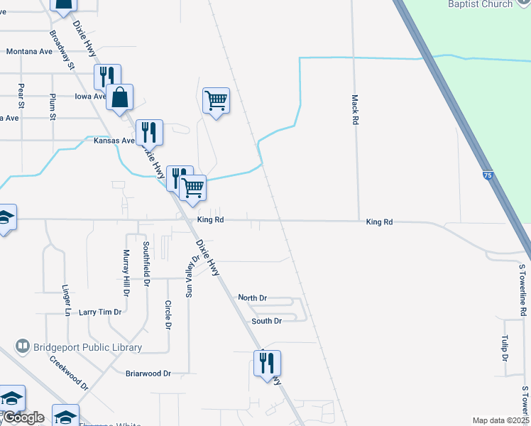 map of restaurants, bars, coffee shops, grocery stores, and more near 3201 King Road in Saginaw