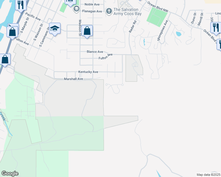 map of restaurants, bars, coffee shops, grocery stores, and more near 900 Inlet Loop in Coos Bay