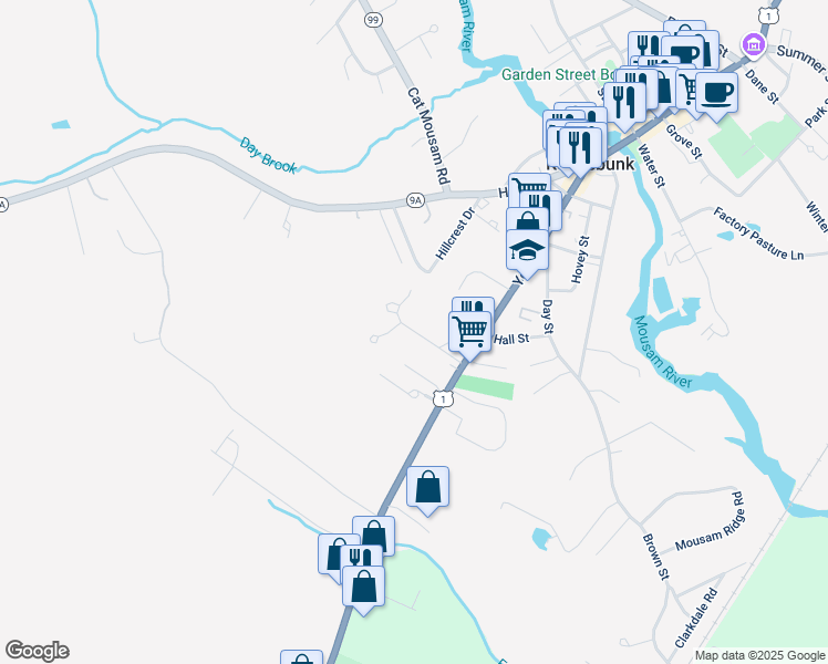 map of restaurants, bars, coffee shops, grocery stores, and more near 24 Waterford Greene Drive in Kennebunk