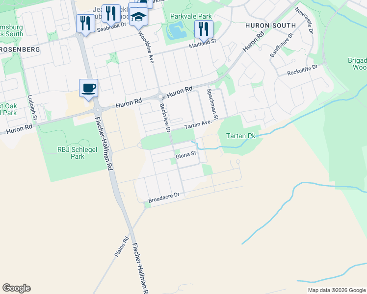 map of restaurants, bars, coffee shops, grocery stores, and more near 146 Wheat Lane in Kitchener