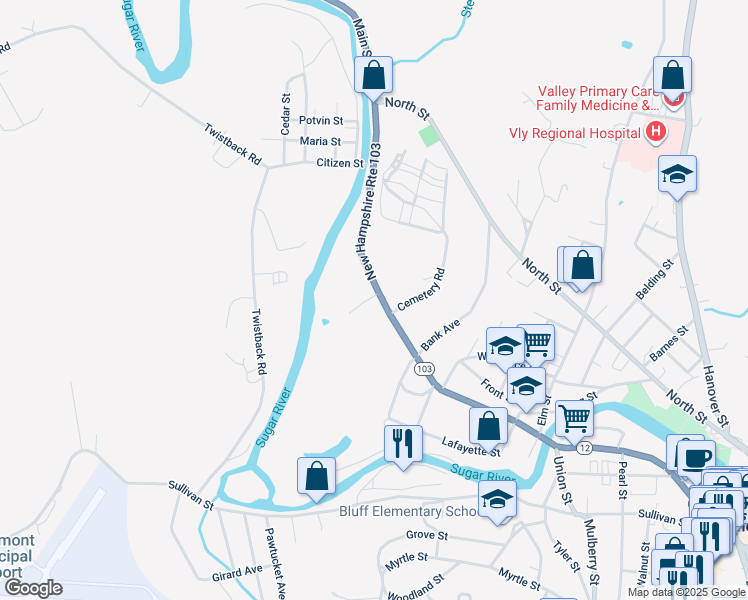 map of restaurants, bars, coffee shops, grocery stores, and more near 324 Main Street in Claremont