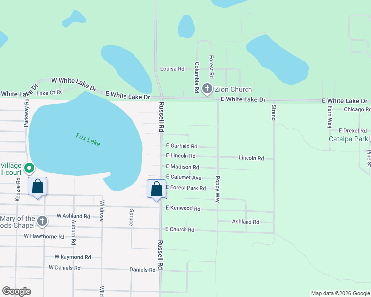 map of restaurants, bars, coffee shops, grocery stores, and more near 275 East Garfield Road in Twin Lake