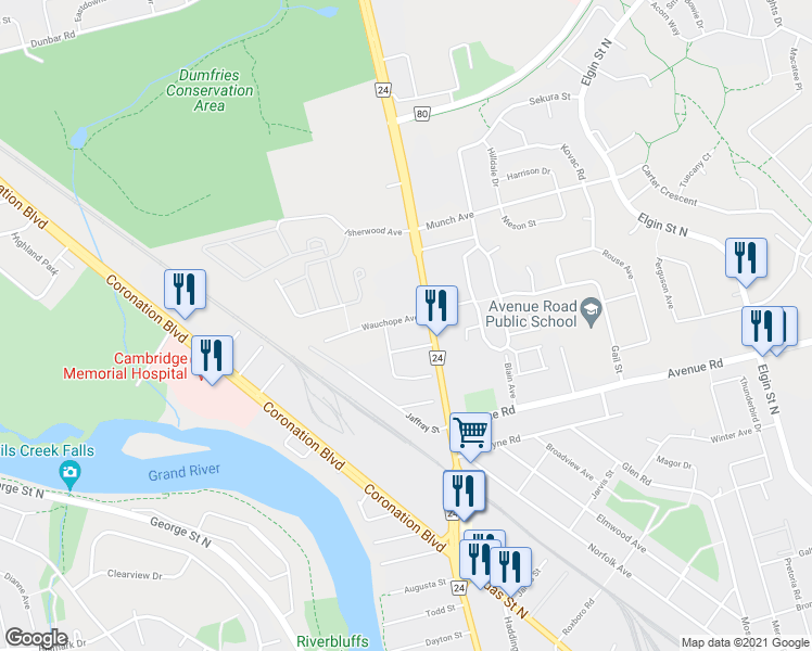 map of restaurants, bars, coffee shops, grocery stores, and more near 8 Wauchope Avenue in Cambridge