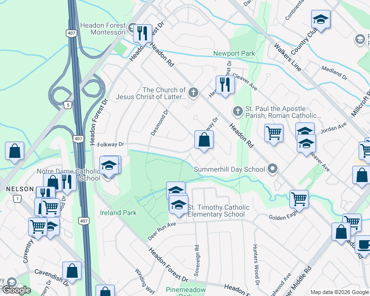 map of restaurants, bars, coffee shops, grocery stores, and more near 3277 Folkway Drive in Burlington